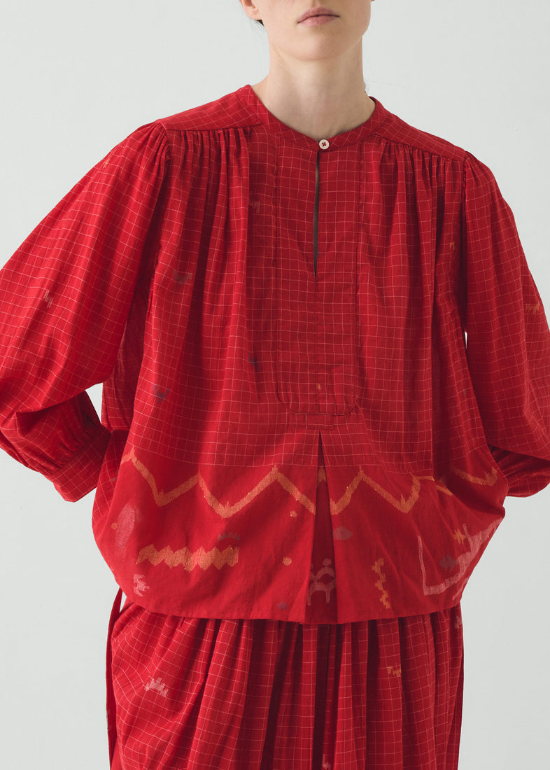 Jamdani Hand Woven Cotton Top, Maypole Red ~ TOAST