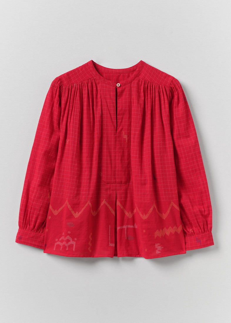 Jamdani Hand Woven Cotton Top, Maypole Red ~ TOAST