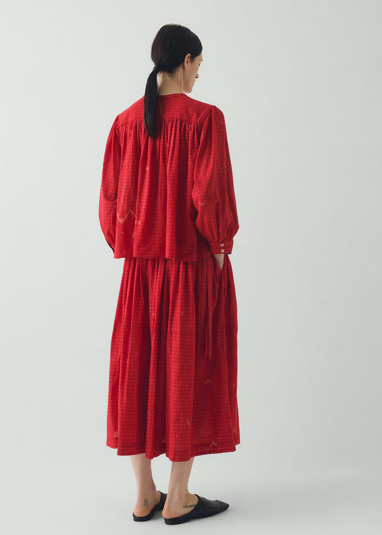 Jamdani Hand Woven Cotton Top, Maypole Red ~ TOAST