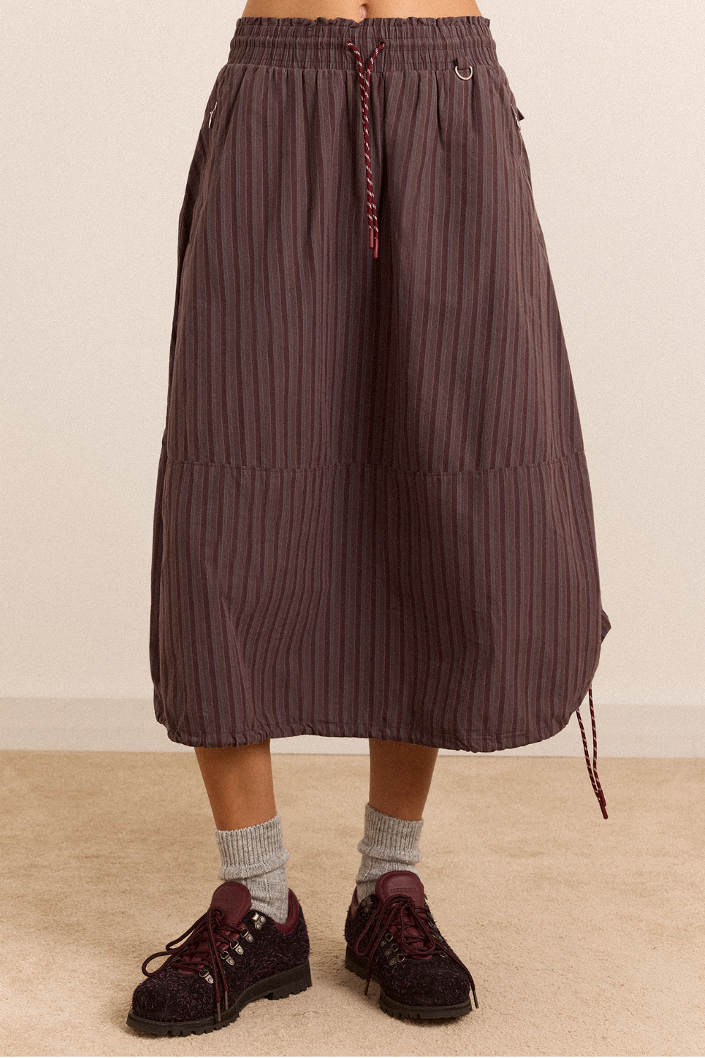 Lainey Midi Skirt, Merlot Stripe