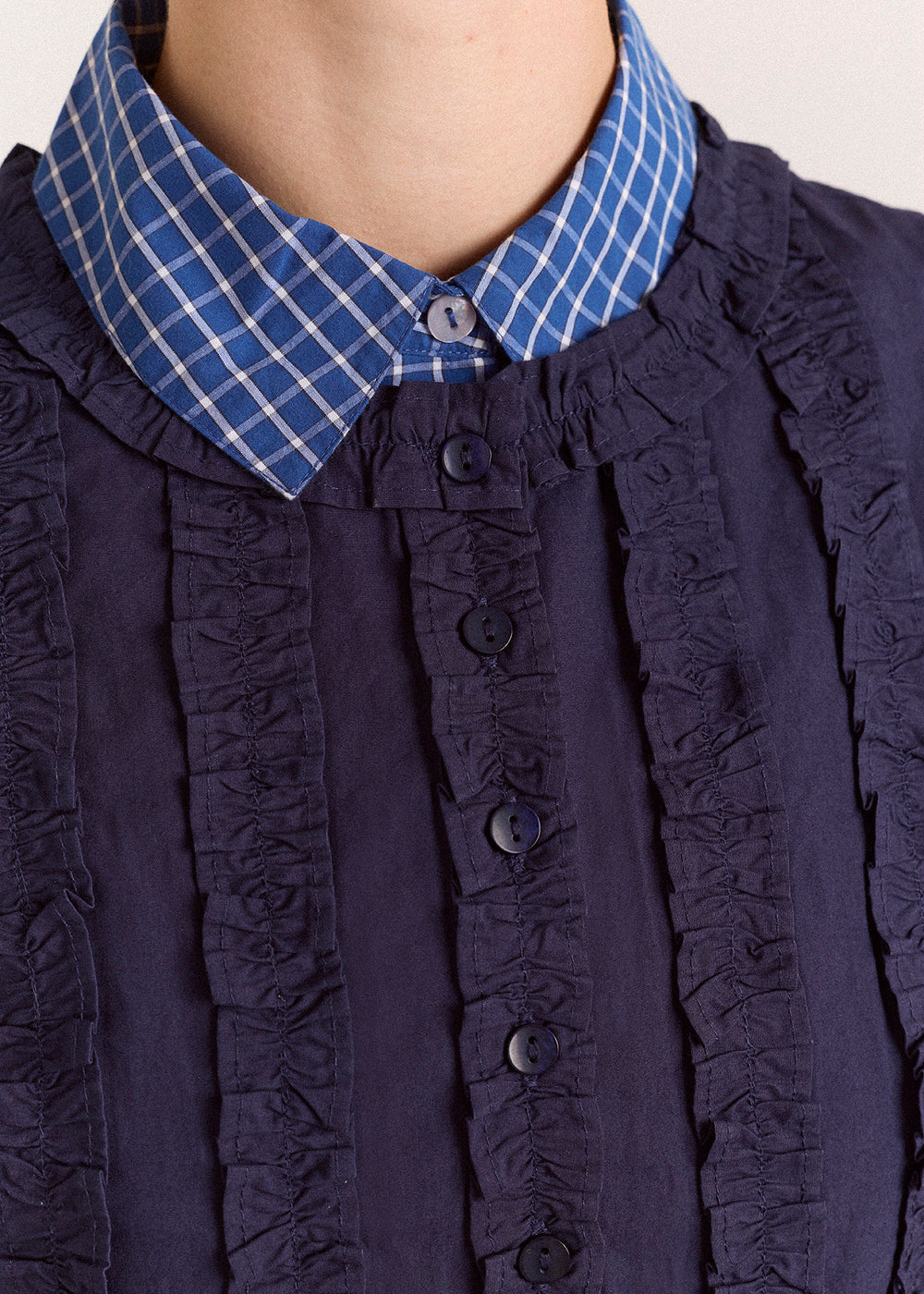 Leighton Ruffle Blouse, Navy ~ Damson Madder