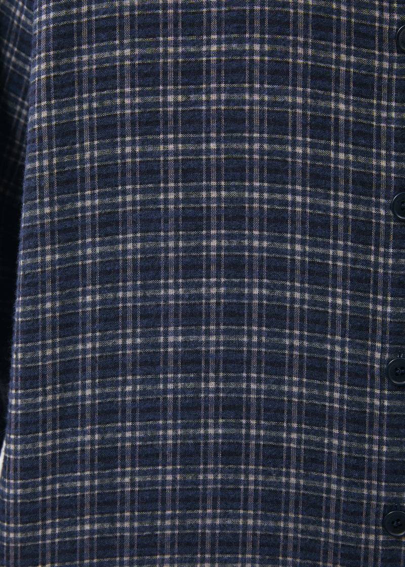 Navy blue oversized long-sleeve checkered shirt ~ humility