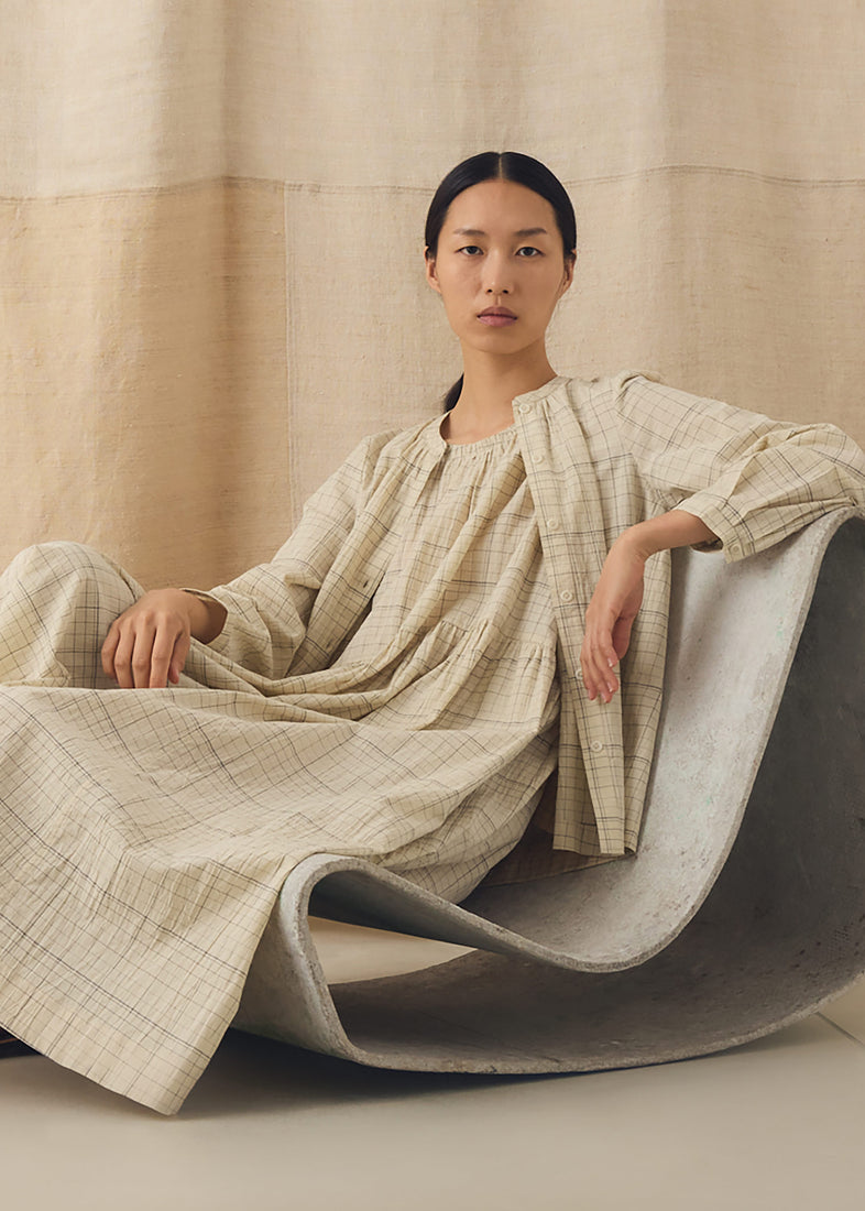 Page Check Cotton Swingy Shirt, Ecru ~ TOAST