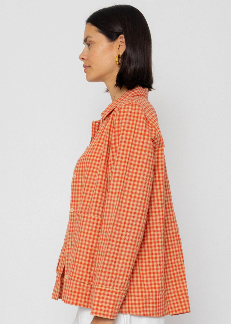 Pleated Shirt, Red Check - Folk