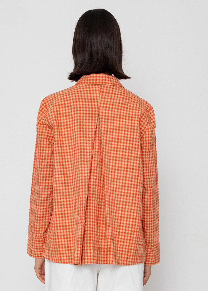 Pleated Shirt, Red Check - Folk