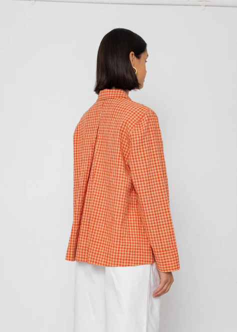 Pleated Shirt, Red Check - Folk