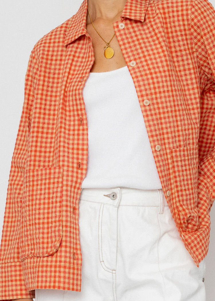 Pleated Shirt, Red Check - Folk