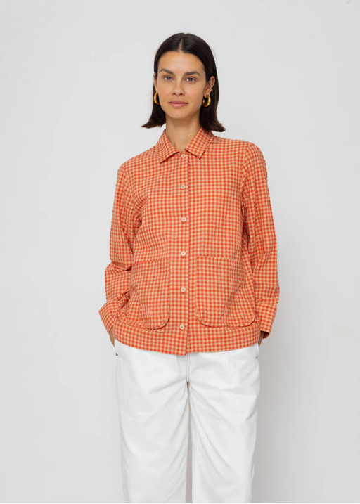 Pleated Shirt, Red Check - Folk