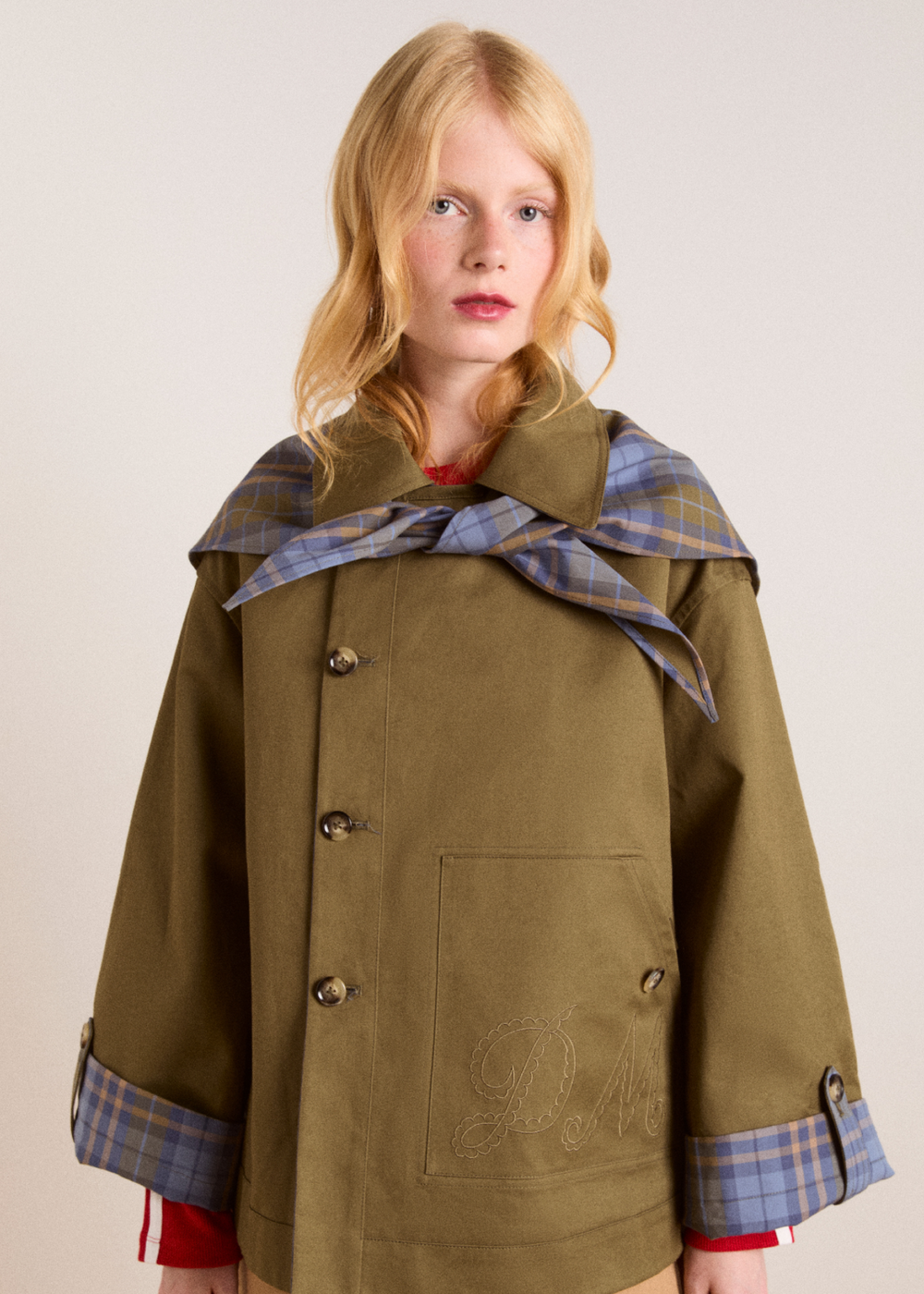 Reversible Jerry Crop Trench Coat, Olive ~ Damson Madder