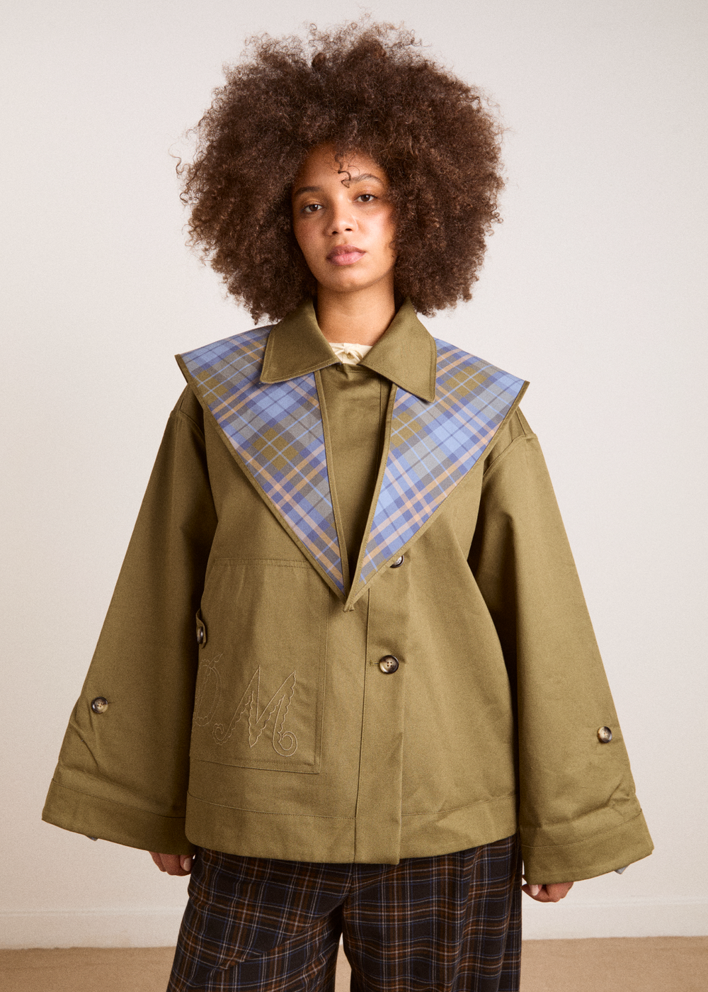 Reversible Jerry Crop Trench Coat, Olive ~ Damson Madder