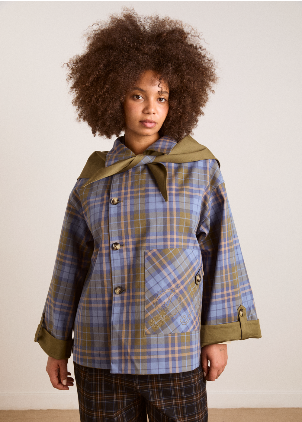 Reversible Jerry Crop Trench Coat, Olive ~ Damson Madder