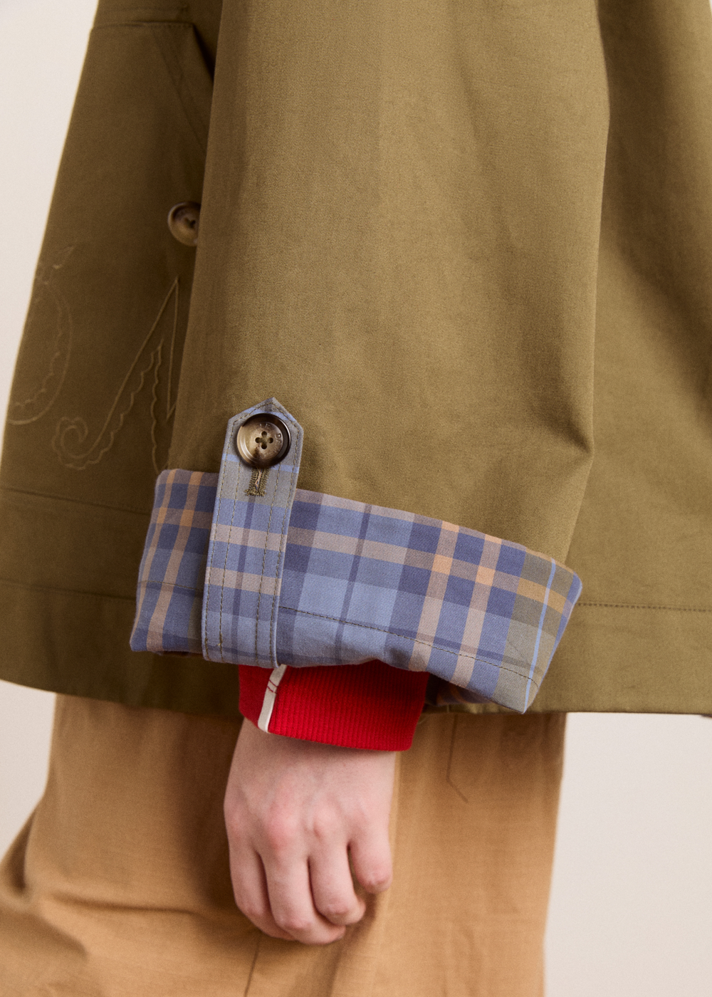 Reversible Jerry Crop Trench Coat, Olive ~ Damson Madder