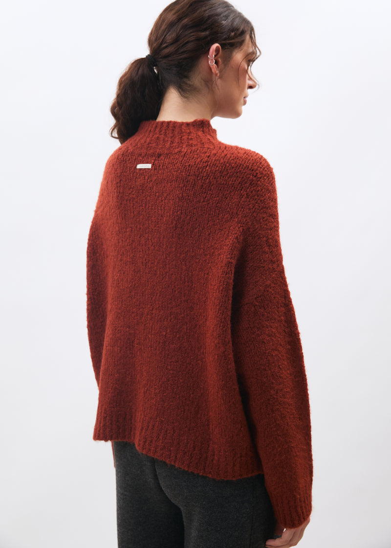 Rust-colored loop knit sweater with turtleneck ~ humility