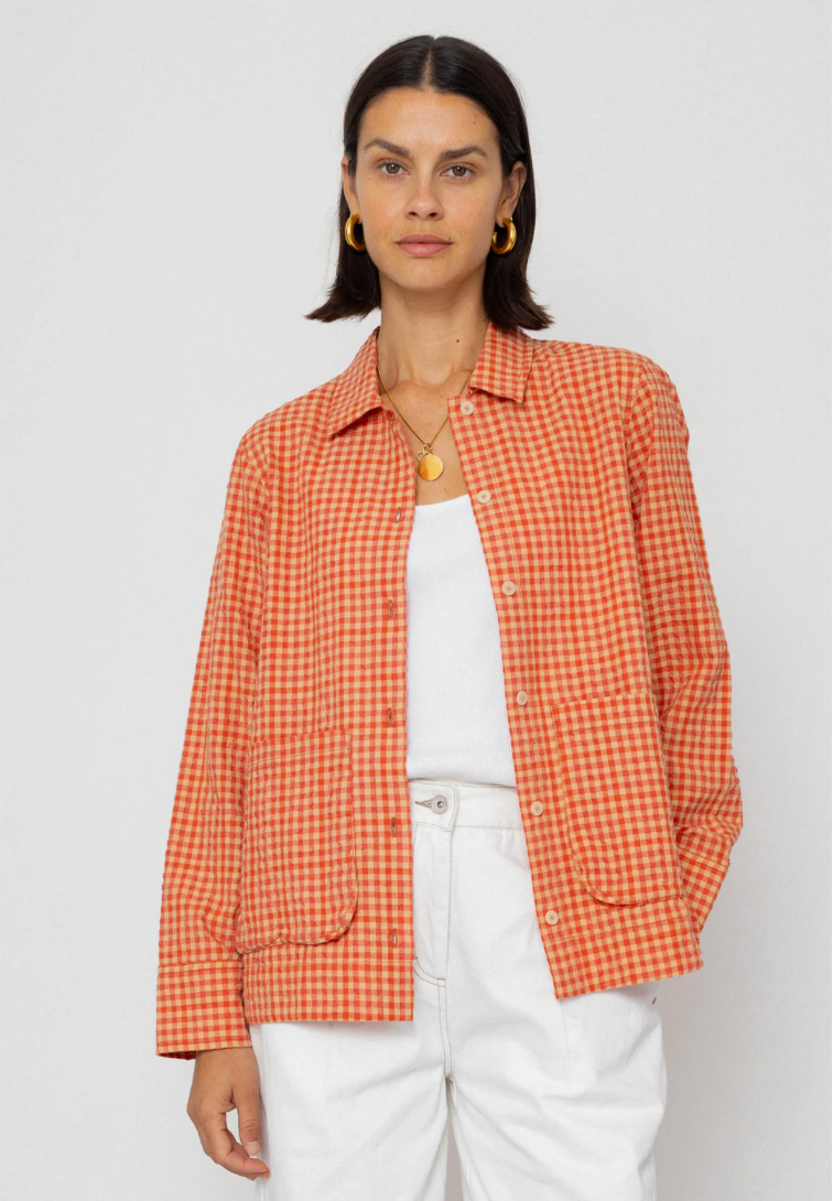 Pleated Shirt - Red Oxide Textured Check