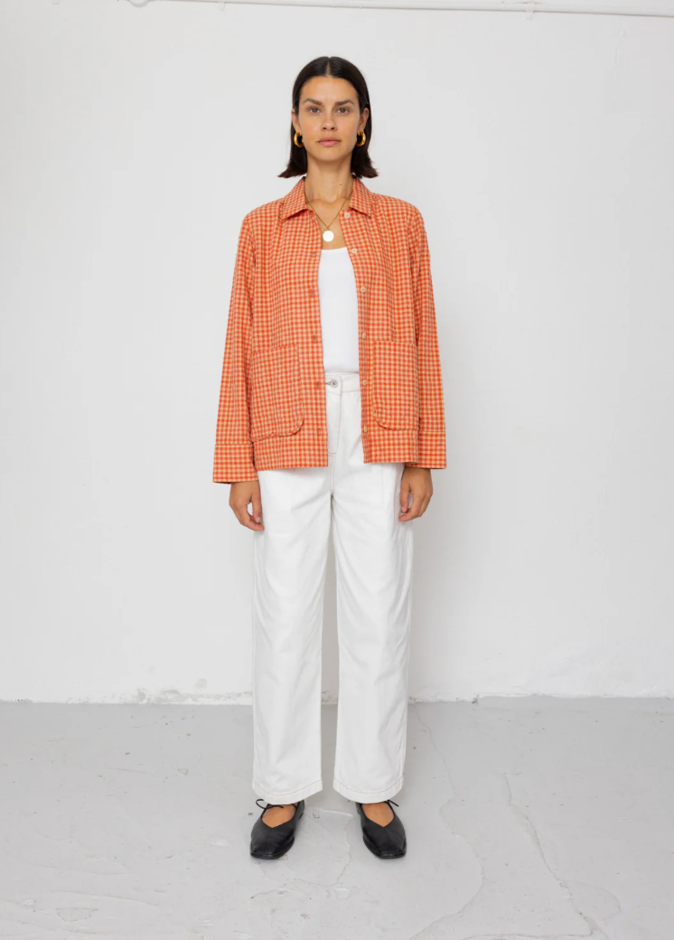 Pleated Shirt - Red Oxide Textured Check