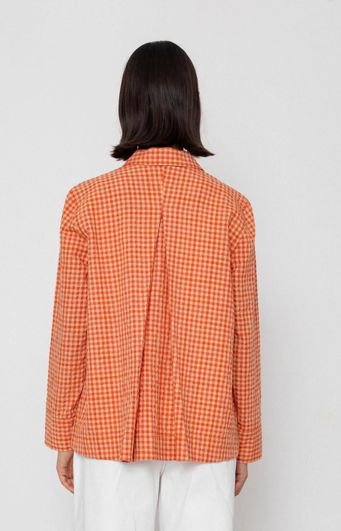 Pleated Shirt - Red Oxide Textured Check
