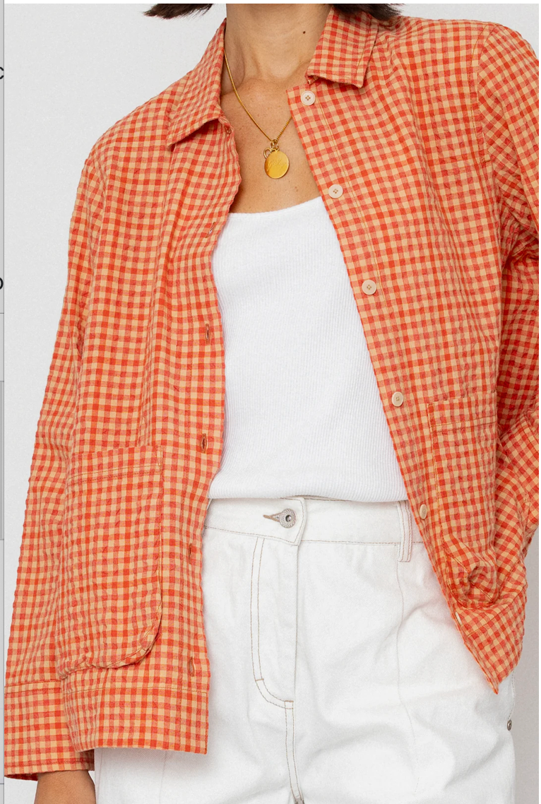 Pleated Shirt - Red Oxide Textured Check