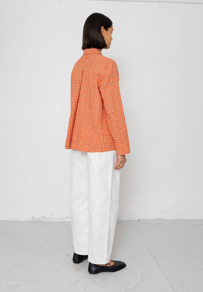 Pleated Shirt - Red Oxide Textured Check