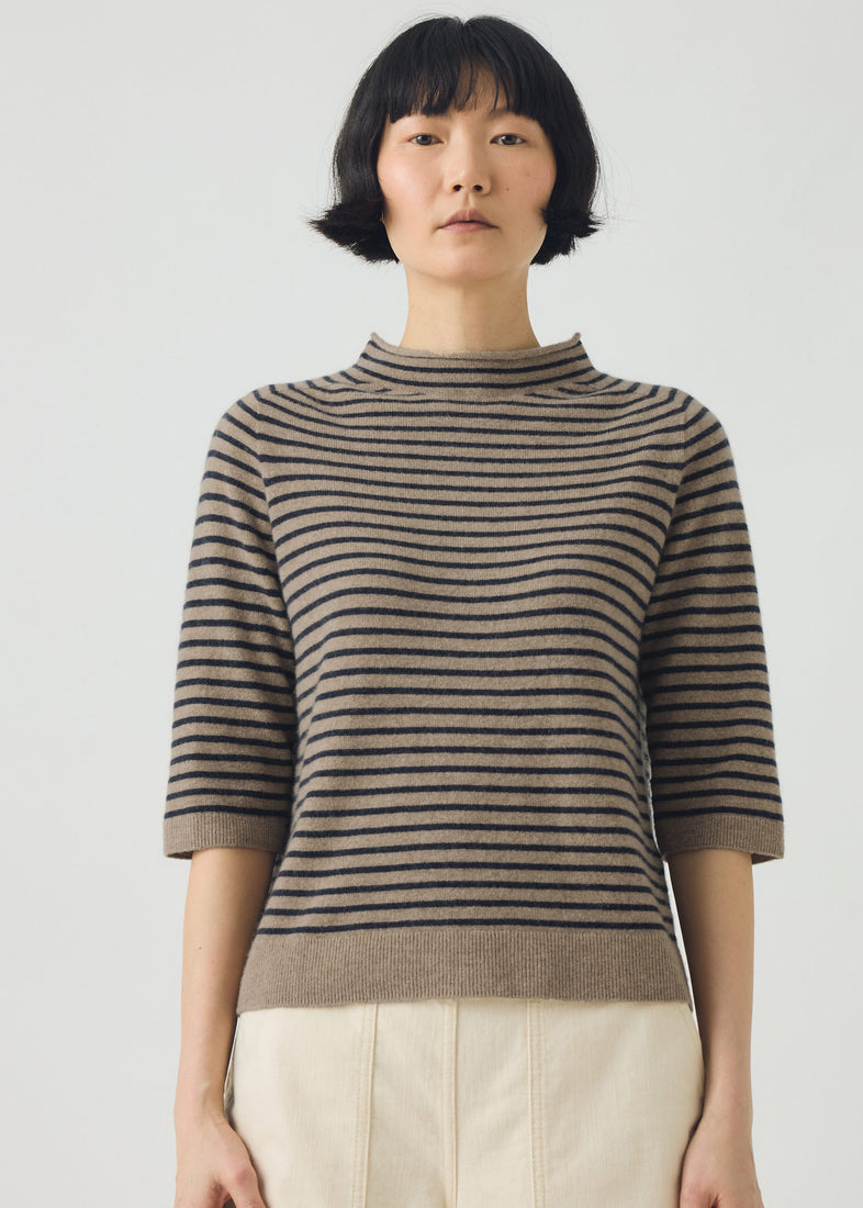 Stripe Wool Cashmere Half Sleeve Sweater, Biscuit ~ TOAST