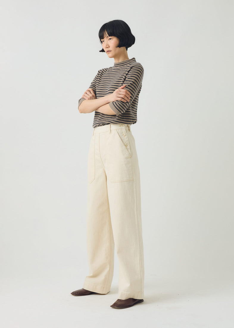 Stripe Wool Cashmere Half Sleeve Sweater, Biscuit ~ TOAST