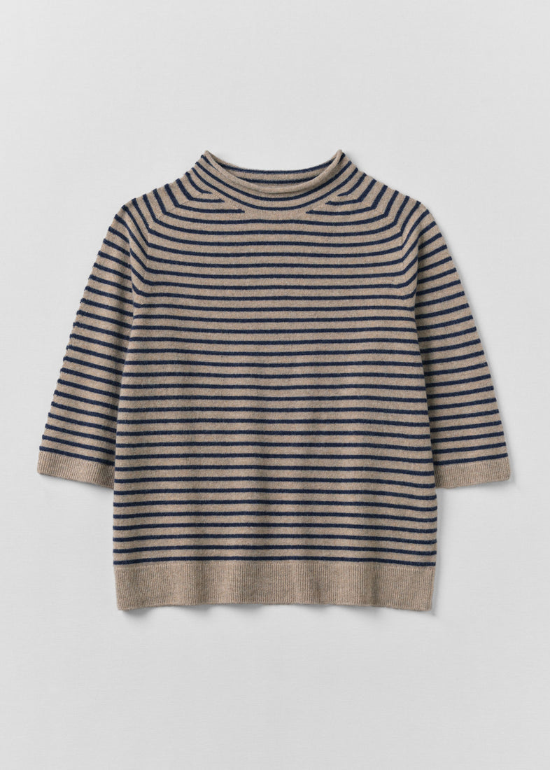 Stripe Wool Cashmere Half Sleeve Sweater, Biscuit ~ TOAST