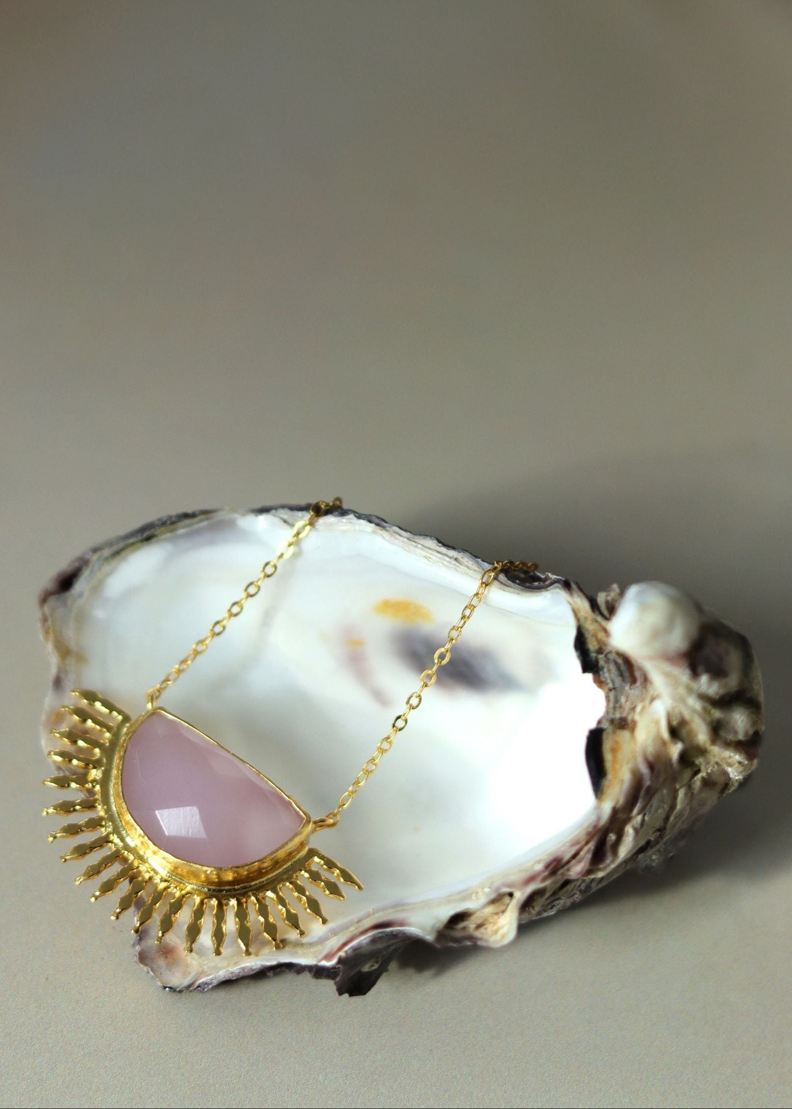 Sunrise Rose Quartz Pendant Necklace ~ Ottoman Hands
