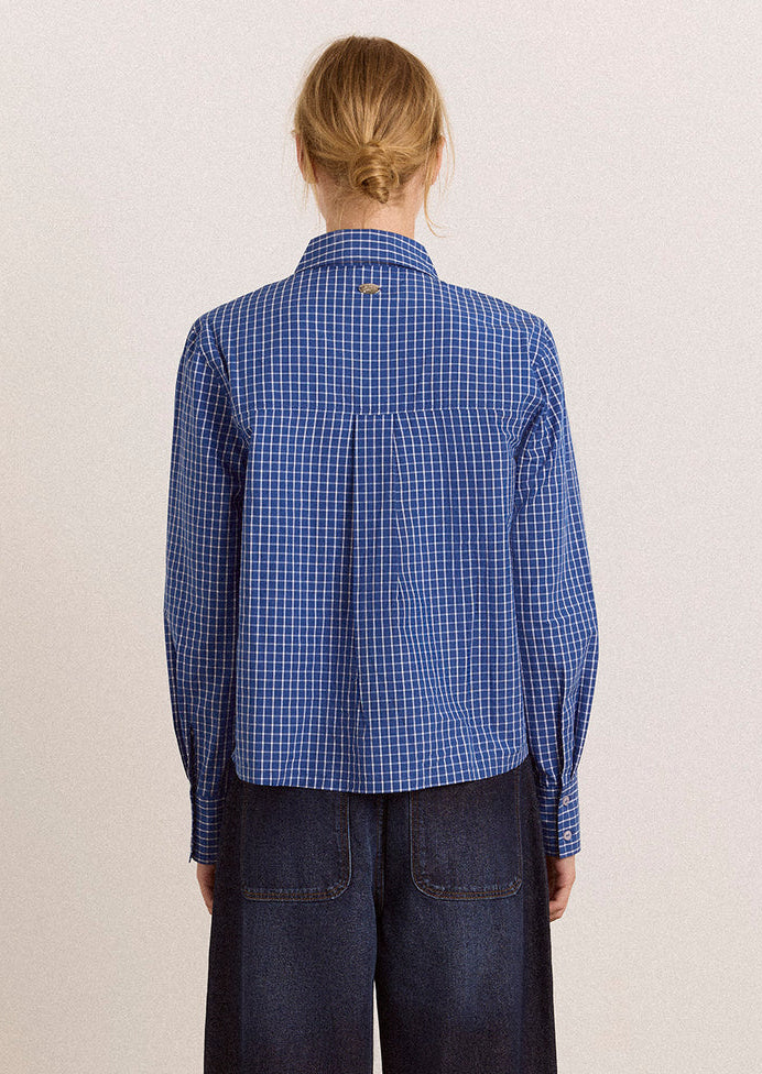 Talia Ruched Shirt, Blue Check ~ Damson Madder