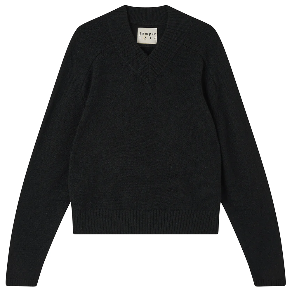 Cropped Oversized Vee Jumper, Black