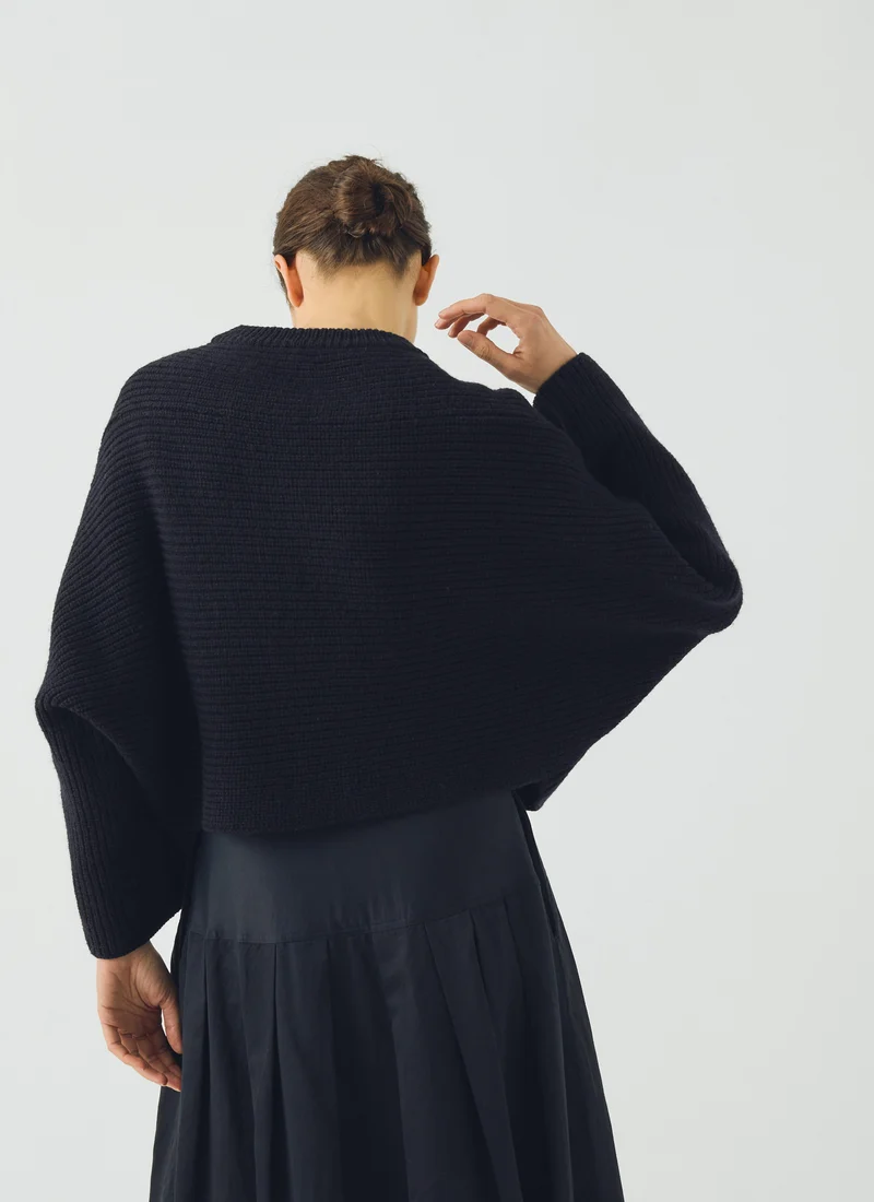Ribbed Wool Rounded Cardigan, Dark Navy