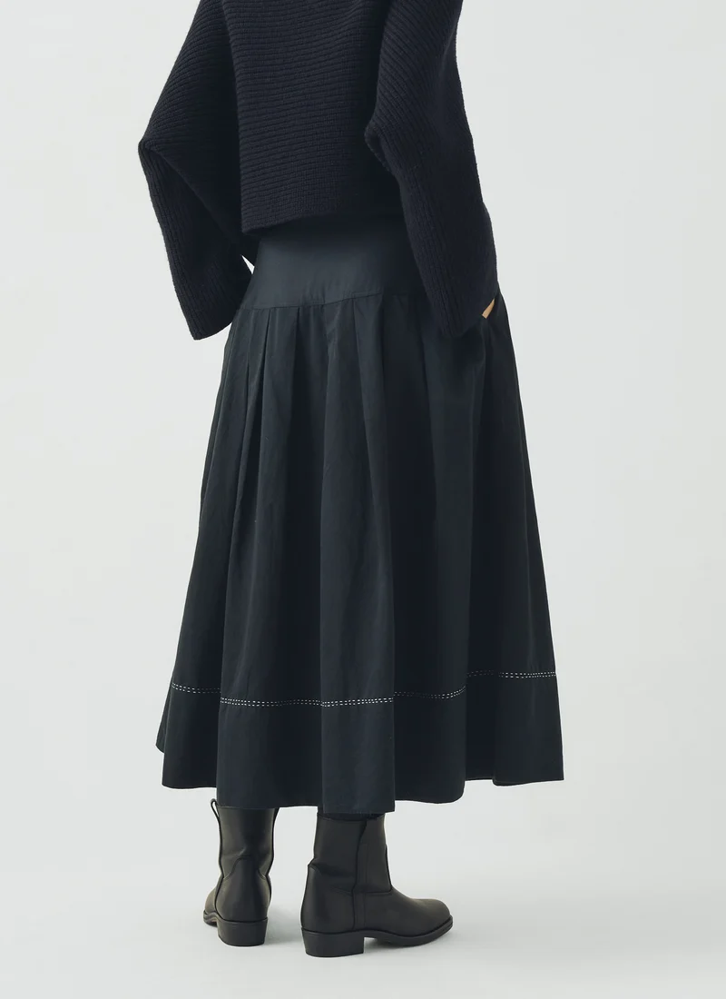 Cotton Satin Smocked Skirt, Midnight
