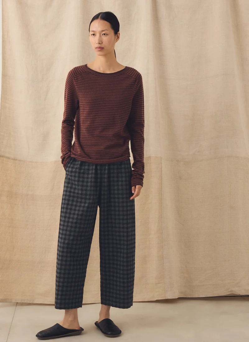 Stripe Wool Cashmere Neat Sweater, Burgundy