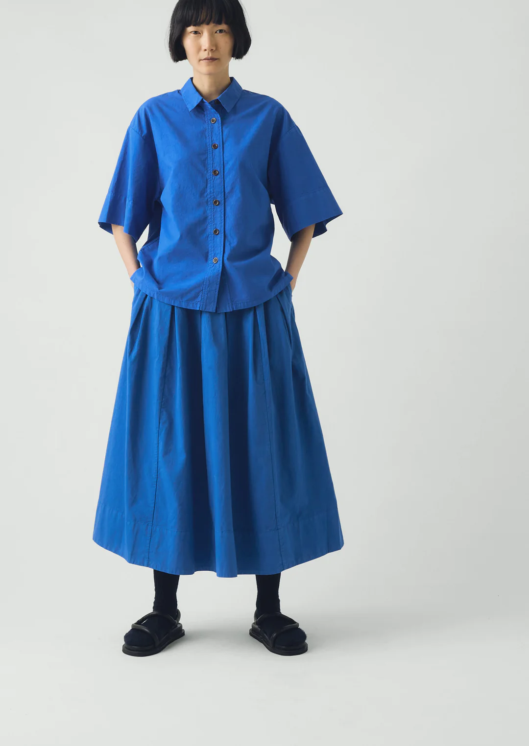 Pleated Cotton Linen Poplin Skirt