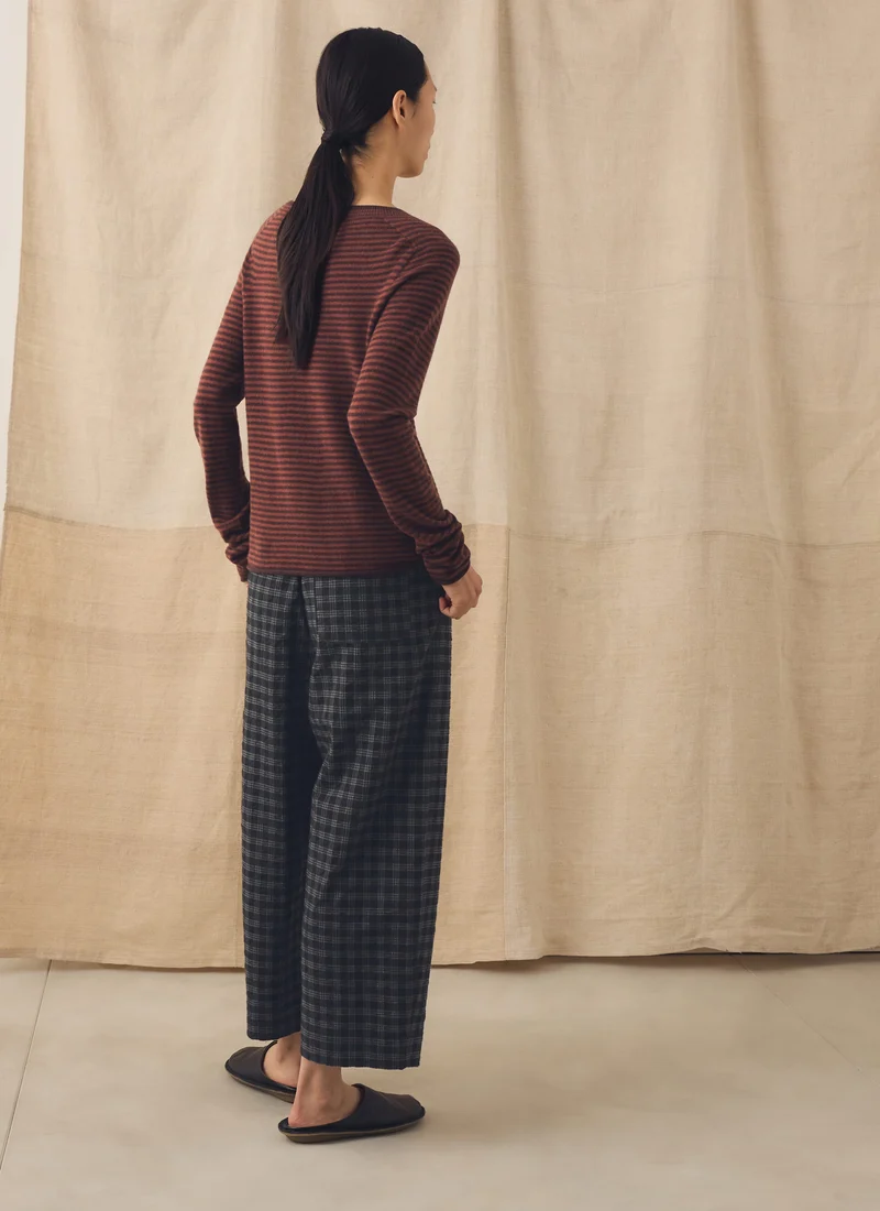 Stripe Wool Cashmere Neat Sweater, Burgundy
