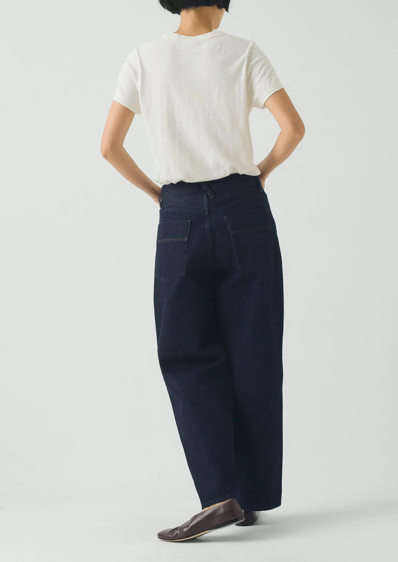 toast womens dark blue denim tapered trousers back