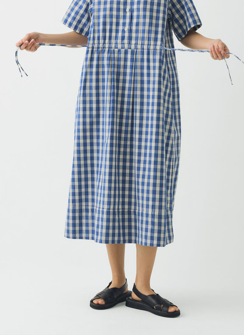 toast womens gingham check plaid blue midi dress detail