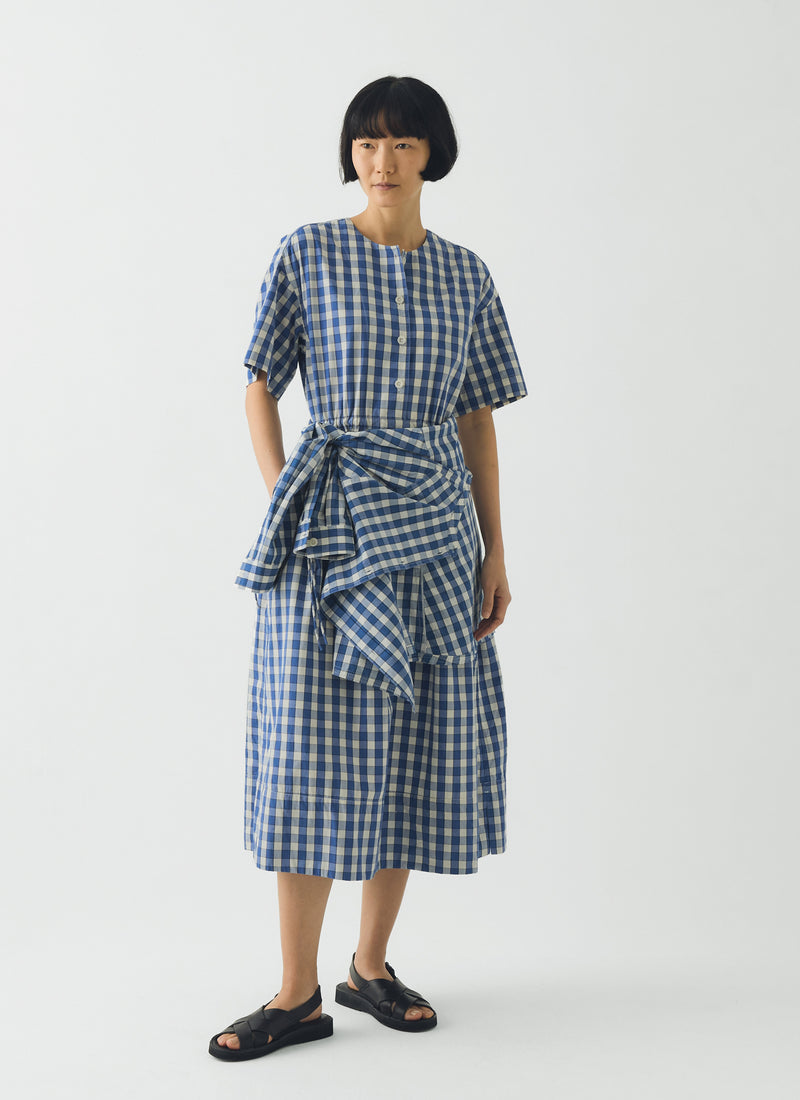 toast womens gingham check plaid blue midi dress front