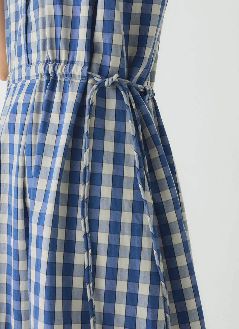 toast womens gingham check plaid blue midi dress side detail