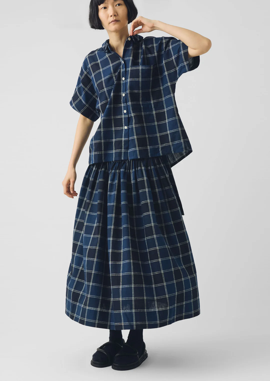 toast womens plaid check blue black shirt front